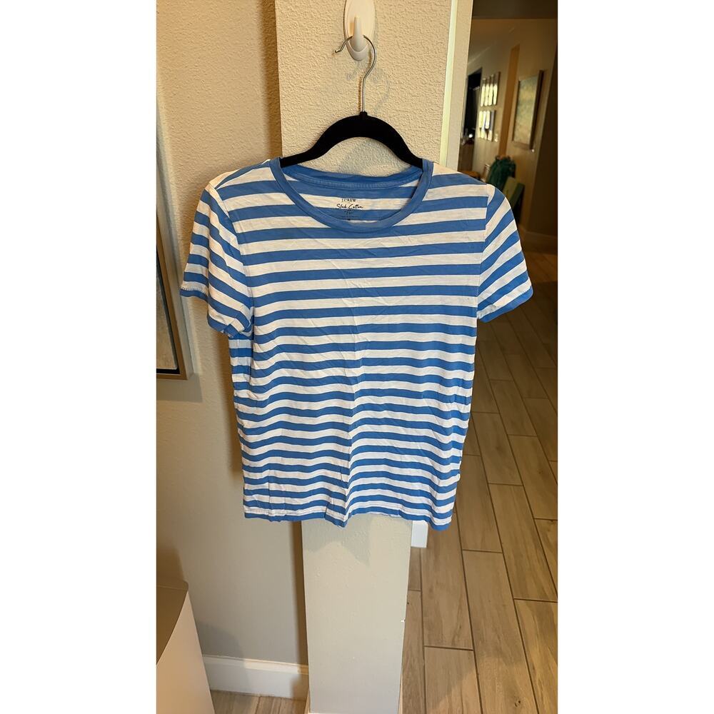 J.Crew Women M Striped Cotton T-Shirt Blue White Casual Basic